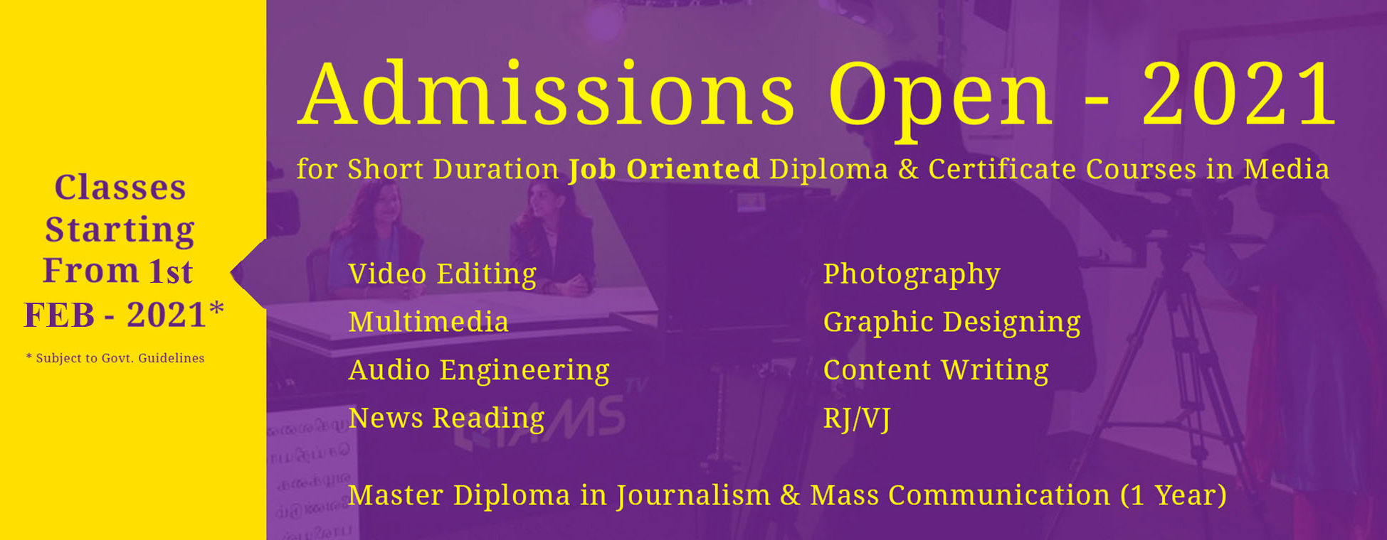 journalism courses and all courses admissions opens
